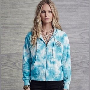 Vans US Open Surfing 2020 Tie Dye Zip Hoodie Blue White Size M